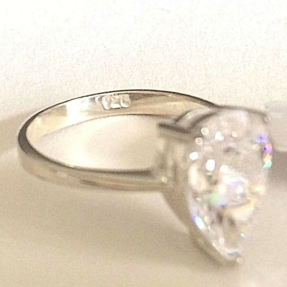 Sterling Silver Pear Cut Ring Size 7 9 10 Solitaire Engagement CubicZirconia 925 - Picture 6 of 8
